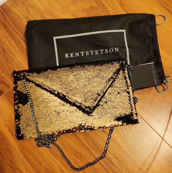 Kent Stetson Gold and Black Sequin Clutch Chtistmas HOLIDAY CROSSBODY PURSE